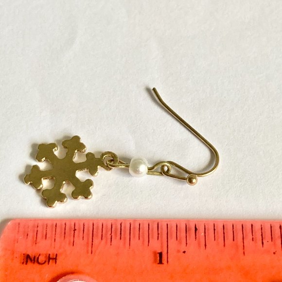 Snowflake Earrings Gold Plated Pearl White Glass Beads Christmas Winter Snow - Picture 12 of 12